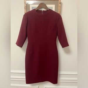 Toccin Burgundy Wool Long Sleeve Sheath Dress New With Tags